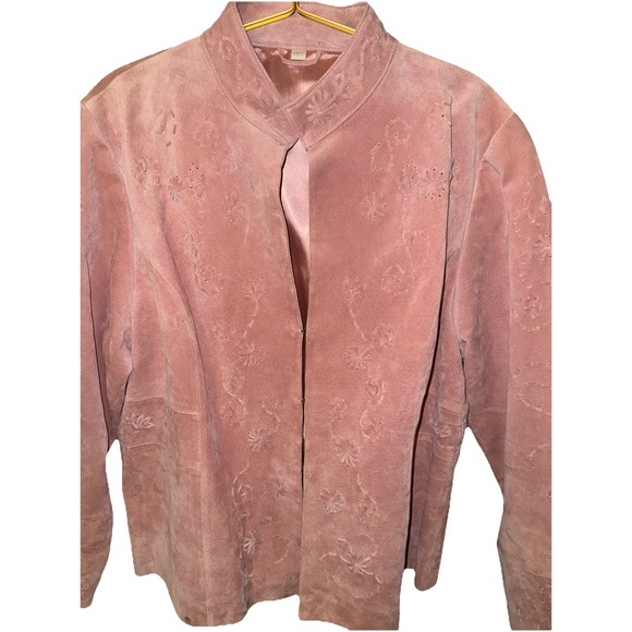 Vintage 1990s Embroidered Sz 18W Pink‎ Suede ladies jacket  Excellent - Picture 1 of 10